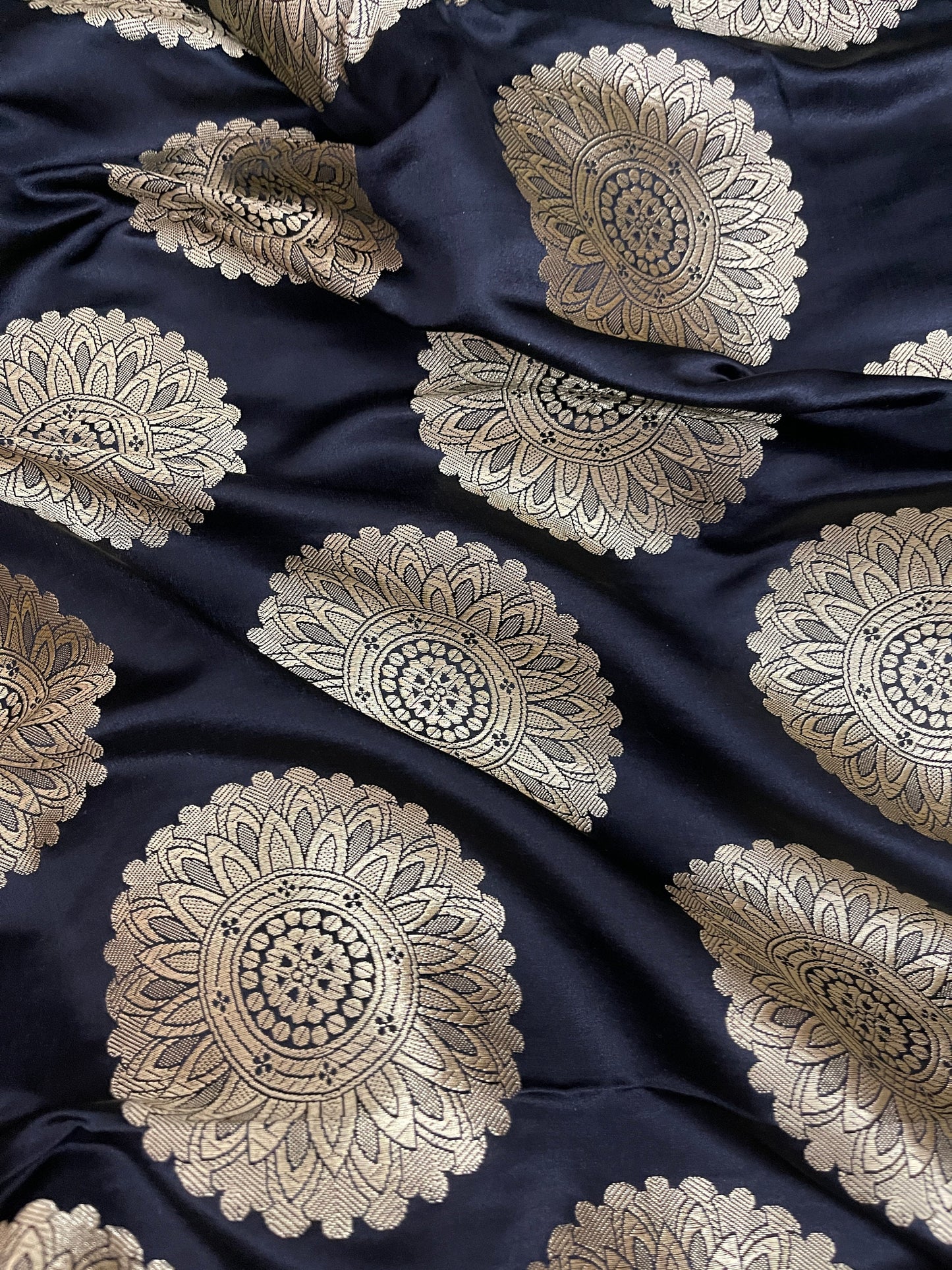 Indian Banarasi  Brocade fabric in Black and Gold color, Multiple lengths will come in the continuous piece - NF38