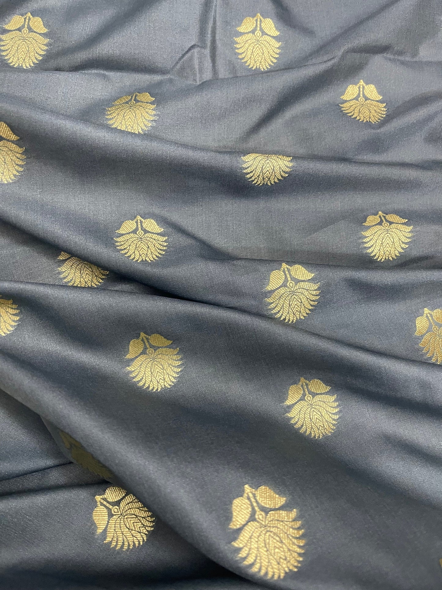 Indian Banarasi Brocade fabric in Gray & Gold color,  Multiple lengths will come in the continuous piece  - NF439