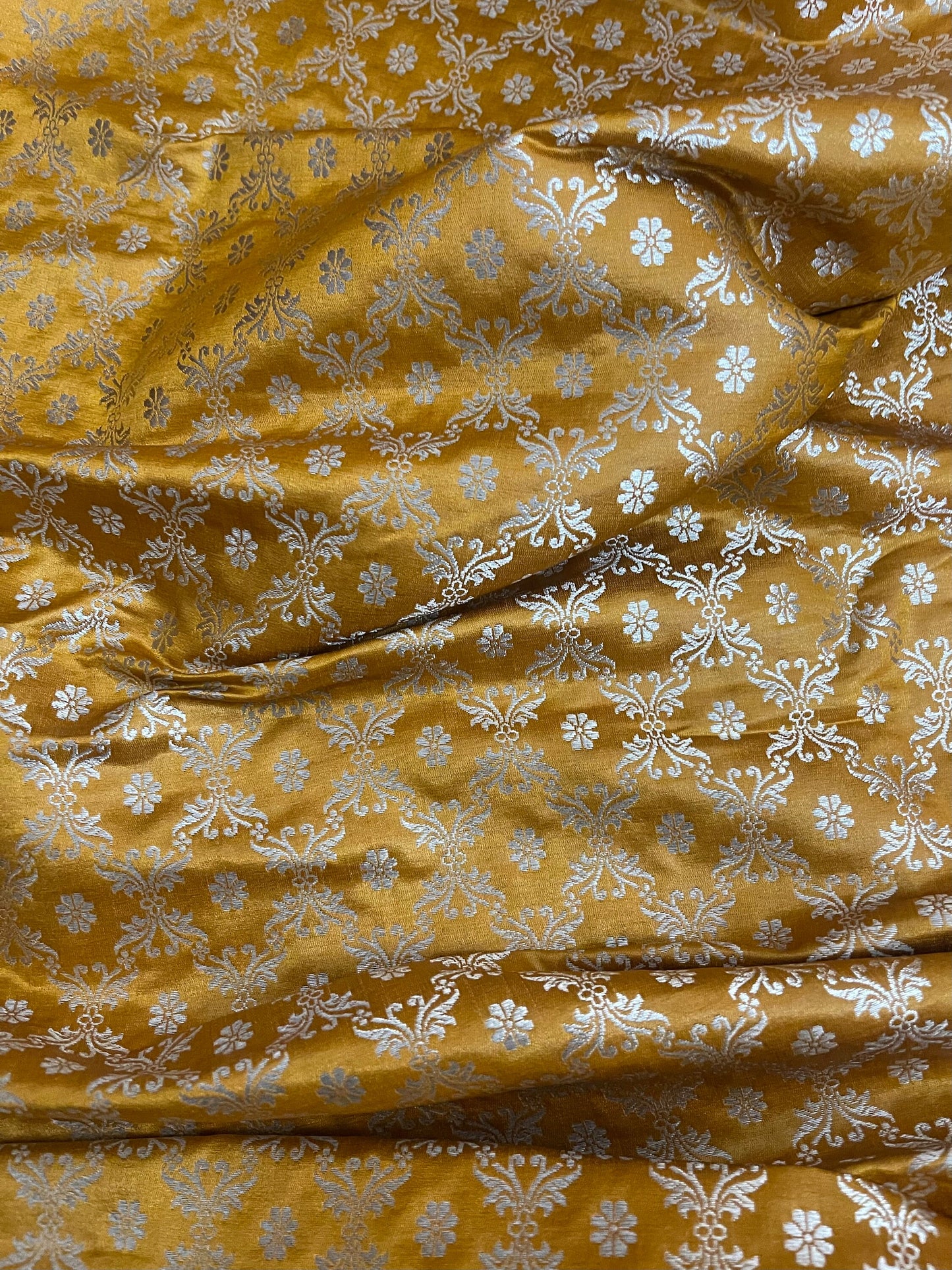 Indian brocade Fabric Mustard and gold fabric, Wedding Dress, Dress Fabric By The Yard /Meter, Cut in a continuous length NFAF452