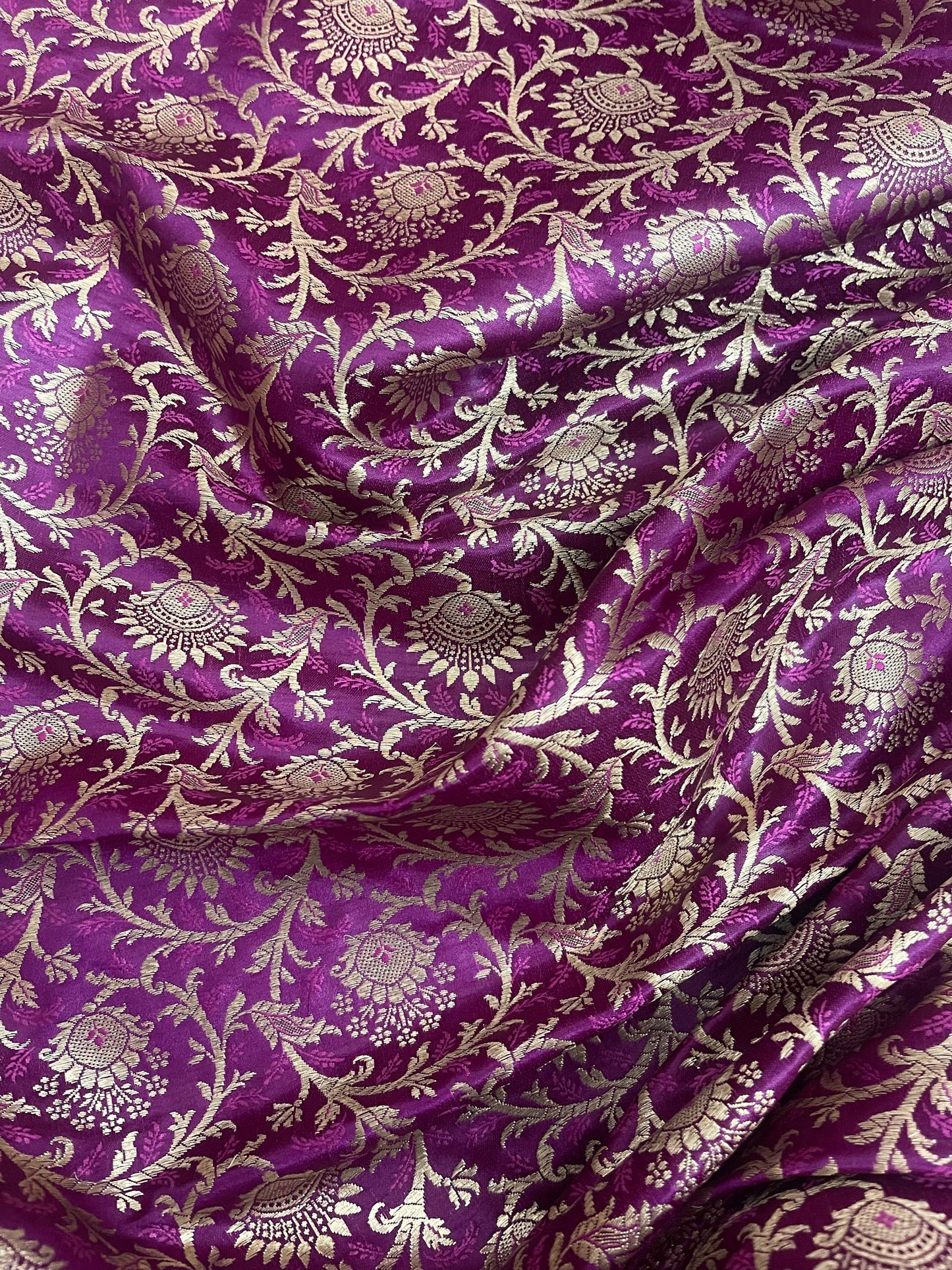 Indian Banarasi Brocade Fabric in Purple and Gold color, Multiple lengths will come in a continuous Piece - NF453