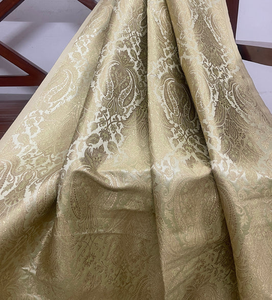 Banarsi brocade fabric, Green gold Paisley brocade fabric, Wedding inspiration, Historical fabric, Fashion fabric, Rayon silk brocade - NFAF156