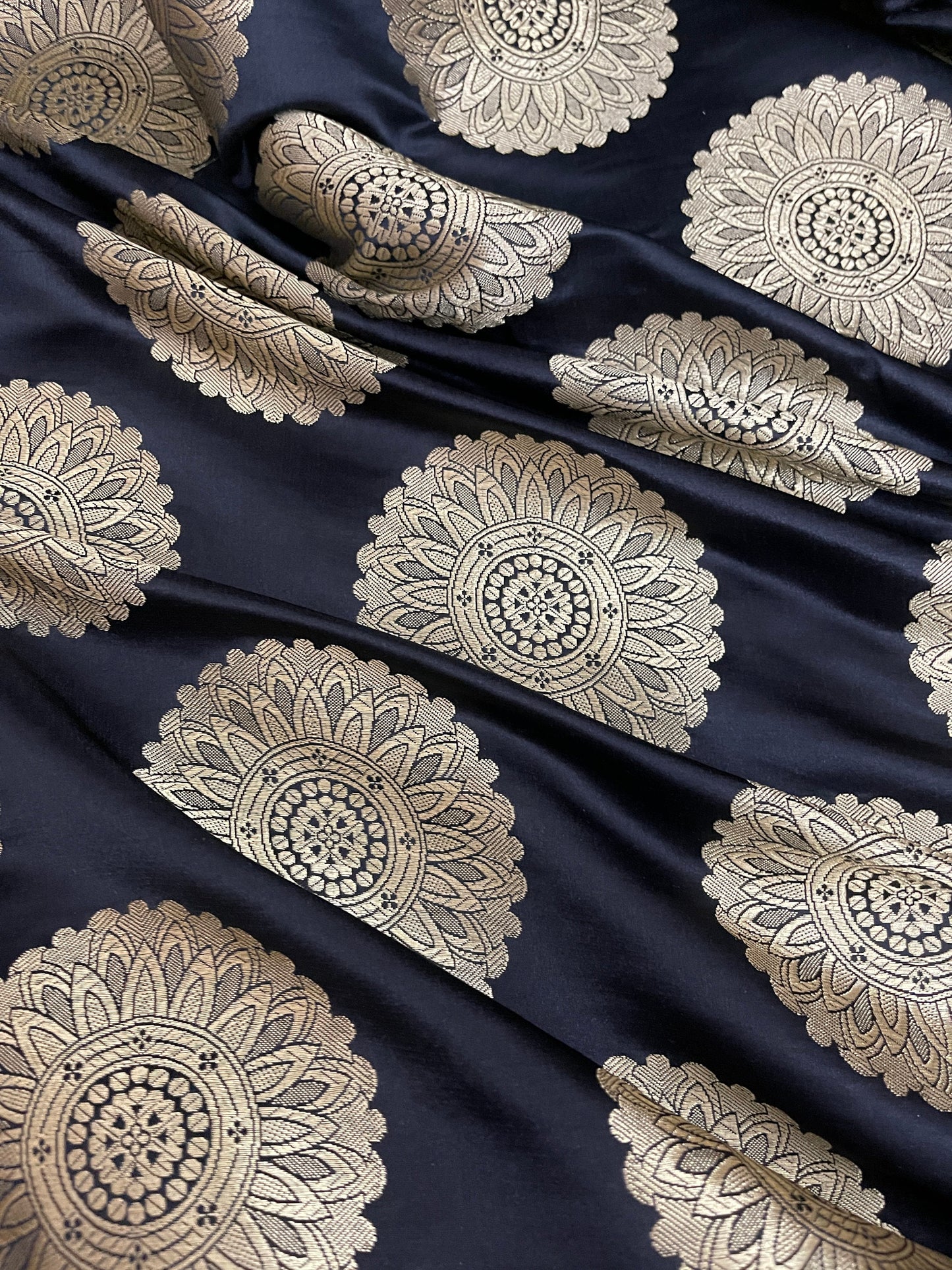 Indian Banarasi  Brocade fabric in Black and Gold color, Multiple lengths will come in the continuous piece - NF38