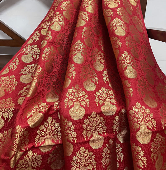 Brocade fabric Jacquard Damask fabric Wedding Bridal Brocade Dress Fabric Decor Upholsery Brocade Fabric Red Gold Fabric by the yard  - 336