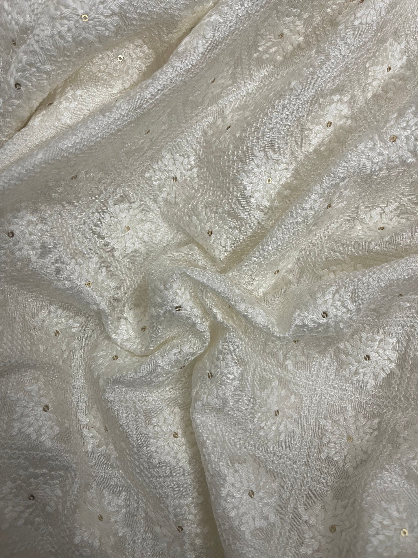 Indian Embroidered Fabric in Off White color, Multiple lengths will come in the continuous piece - NF475