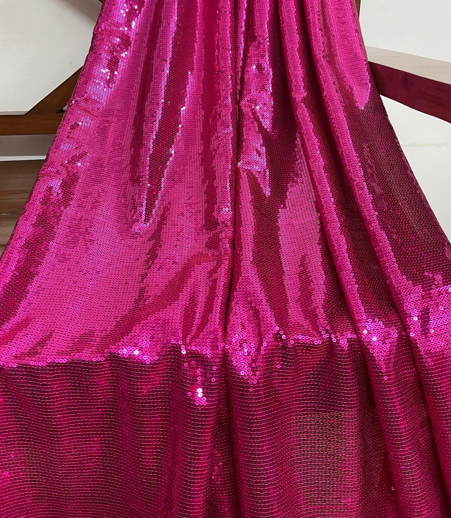 Embroidered Sequin Georgette Fabric in Hot Pink color, Multiple lengths will come in the continuous piece - SQAF06