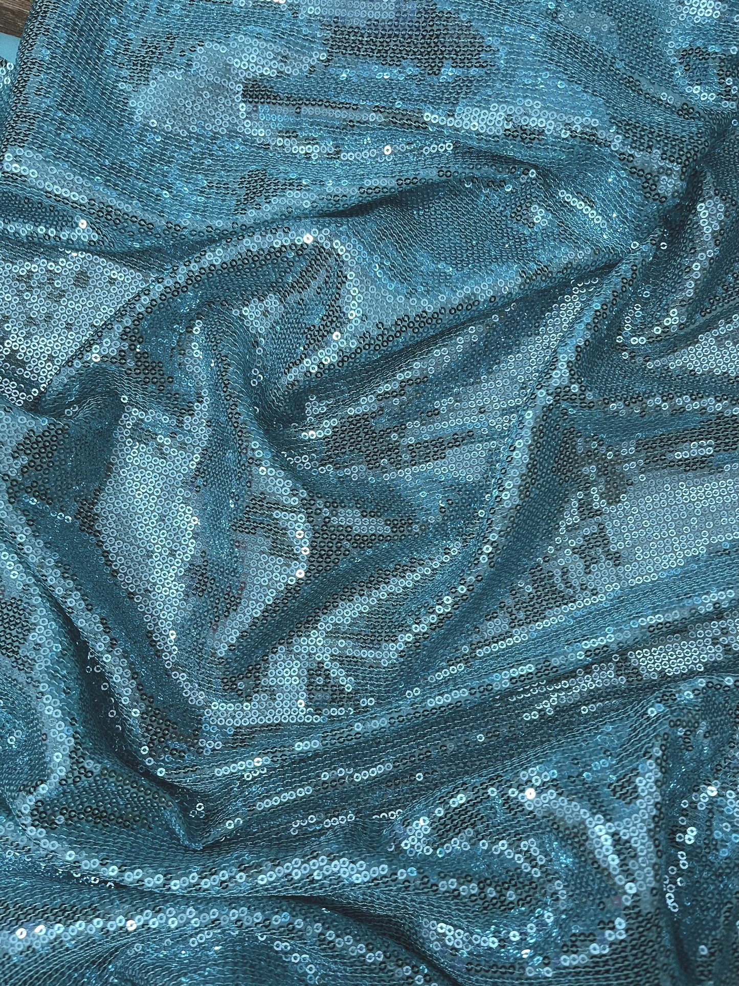 Embroidered Sequin Georgette Fabric in Aqua blue color, Multiple lengths will come in the continuous piece - SQAF04