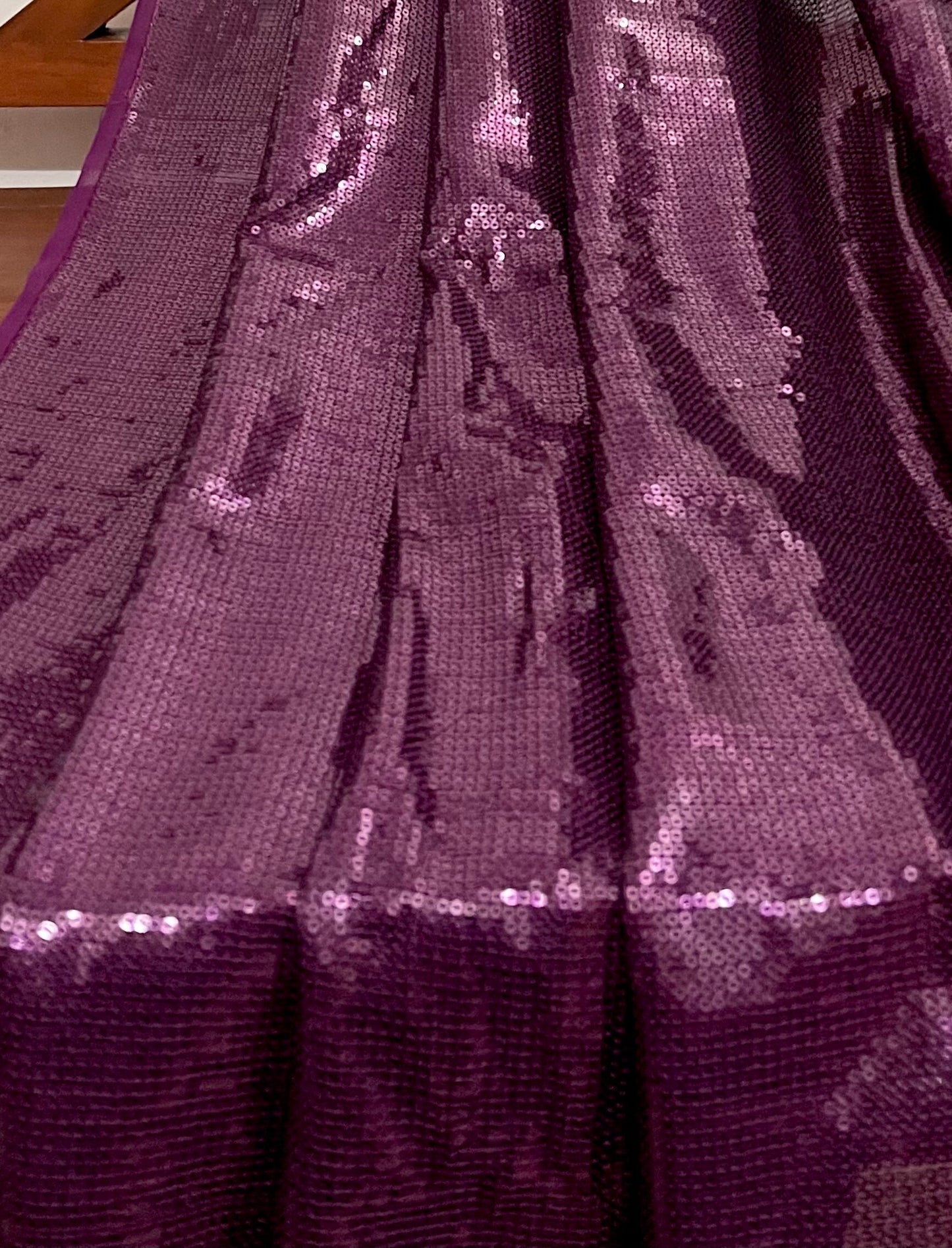 Embroidered Sequin Georgette Fabric in Purple color, Multiple lengths will come in the continuous piece - SQAF07