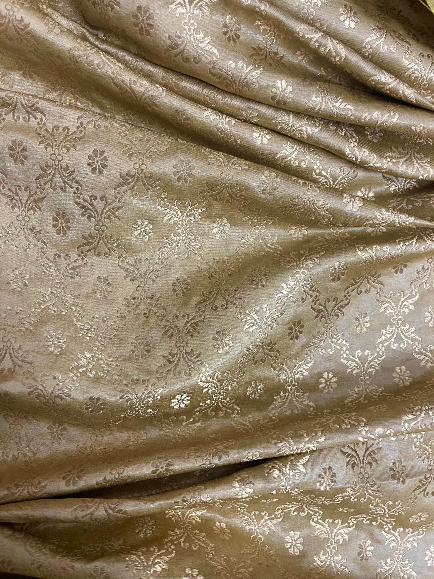 Indian Brocade fabric in Beige and Gold Color, Multiple lengths will come in the continuous piece - NF451