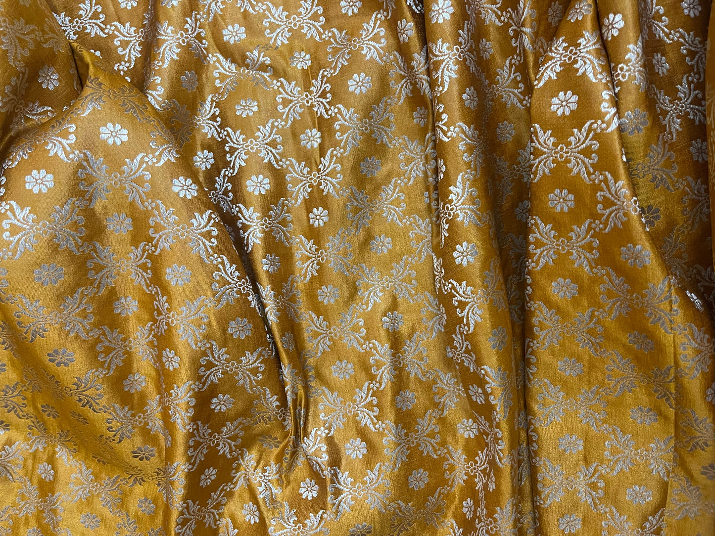 Indian brocade Fabric Mustard and gold fabric, Wedding Dress, Dress Fabric By The Yard /Meter, Cut in a continuous length NFAF452