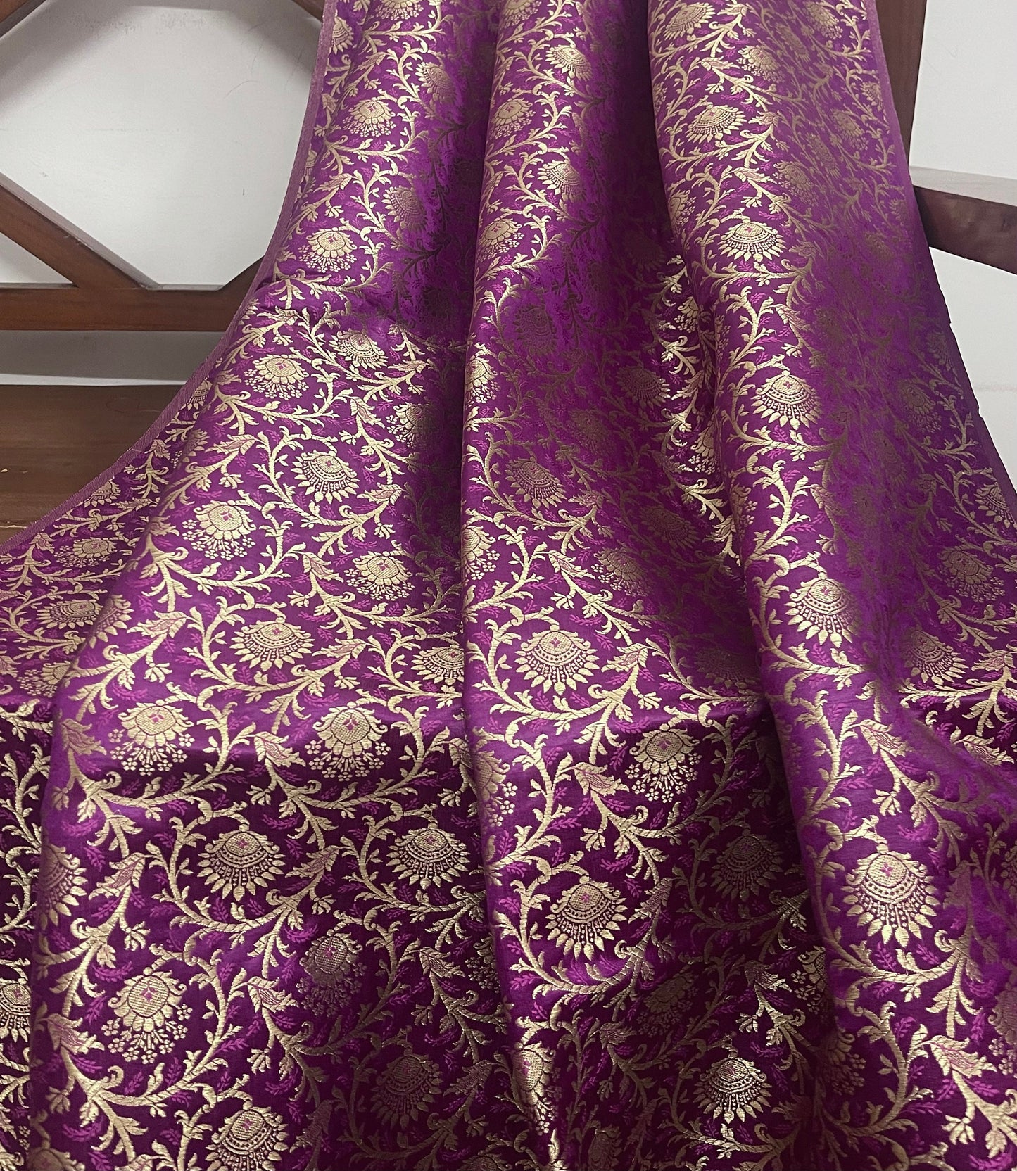 Indian Banarasi Brocade Fabric in Purple and Gold color, Multiple lengths will come in a continuous Piece - NF453