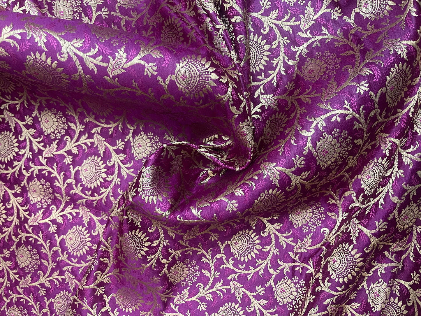 Indian Banarasi Brocade Fabric in Purple and Gold color, Multiple lengths will come in a continuous Piece - NF453