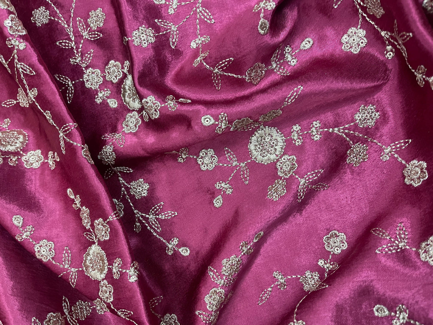 Indian Mashroo Silk Embroidered Fabric, Multiple lengths will come in the continuous piece - NF467