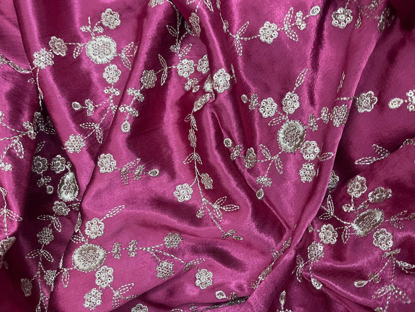 Indian Mashroo Silk Embroidered Fabric, Multiple lengths will come in the continuous piece - NF467