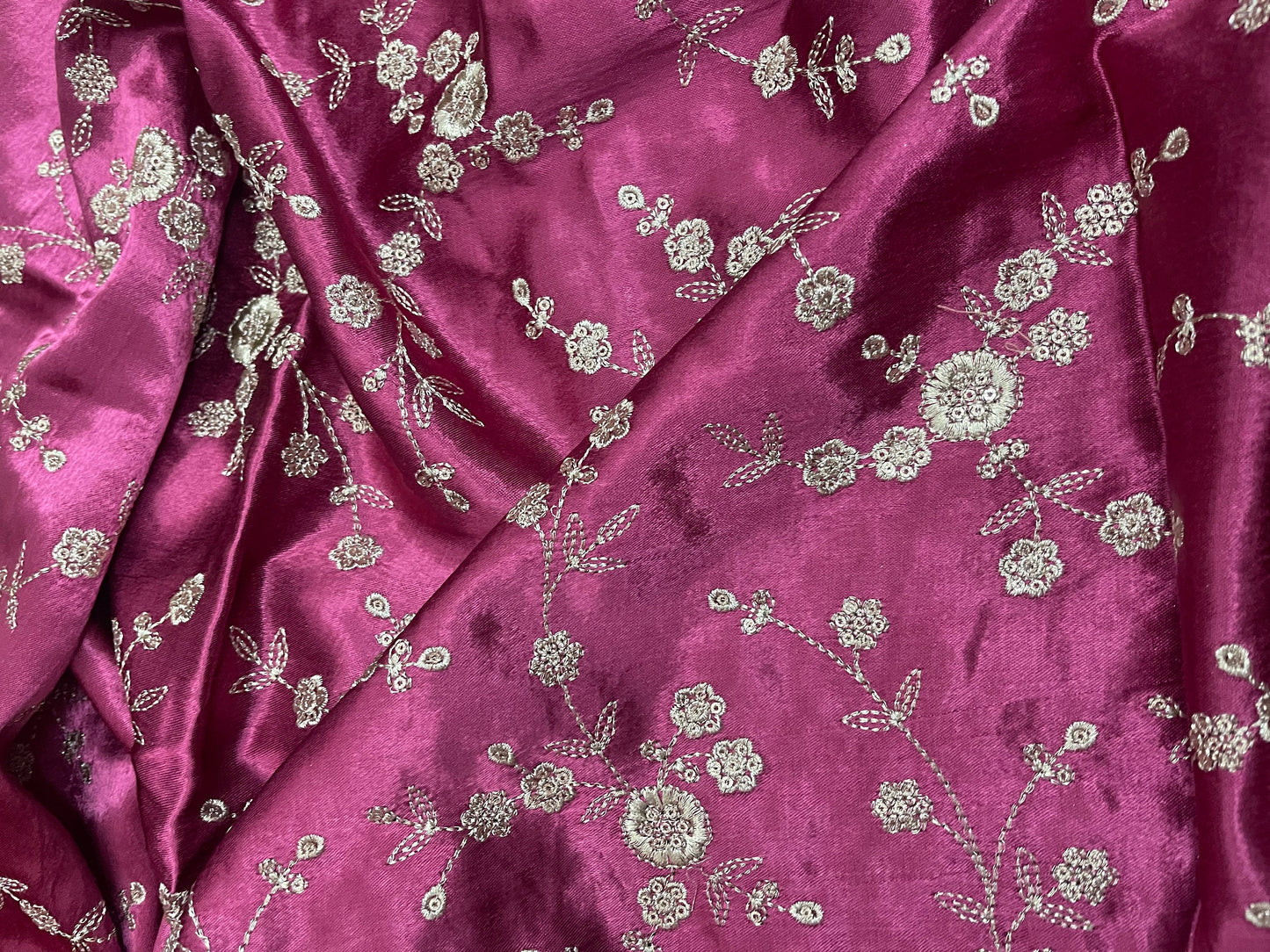 Indian Mashroo Silk Embroidered Fabric, Multiple lengths will come in the continuous piece - NF467