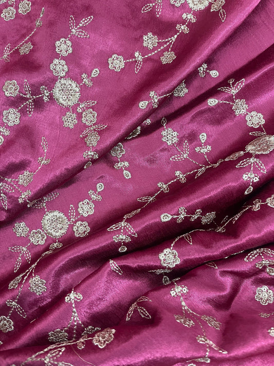 Indian Mashroo Silk Embroidered Fabric, Multiple lengths will come in the continuous piece - NF467