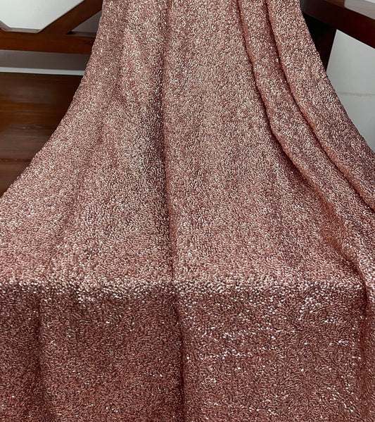 Embroidered Sequins Georgette Fabric in Rose Gold color, Multiple lengths will come in the continuous piece - SQAF26