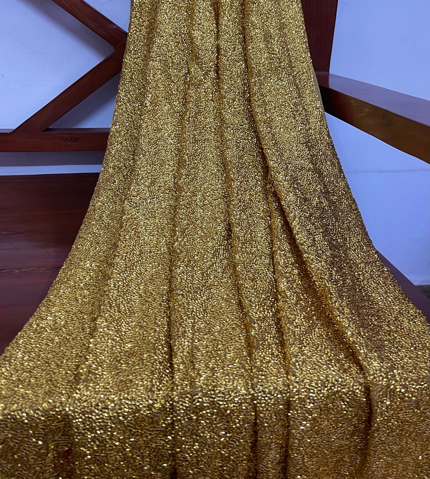 Embroidered Sequin Georgette Fabric in Gold color, Multiple lengths will come in the continuous piece - SQAF18