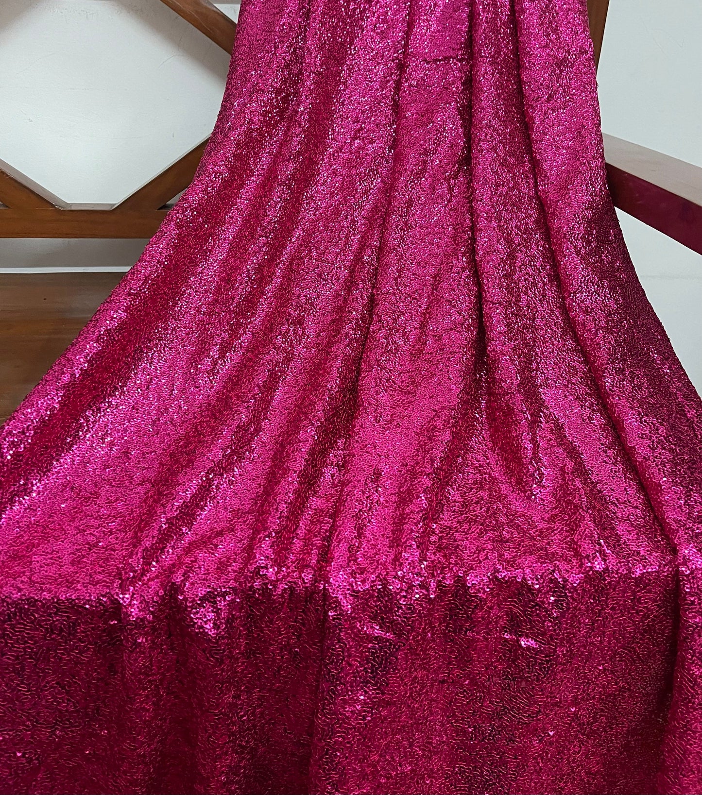 Embroidered Georgette Sequin Fabric in Hot Pink color, Multiple lengths will come in the continuous piece -SQAF12