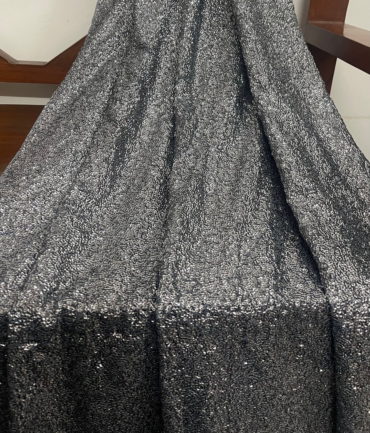 Embroidered Sequin Georgette Fabric in Gray color, Multiple lengths will come in the continuous piece - SQAF17