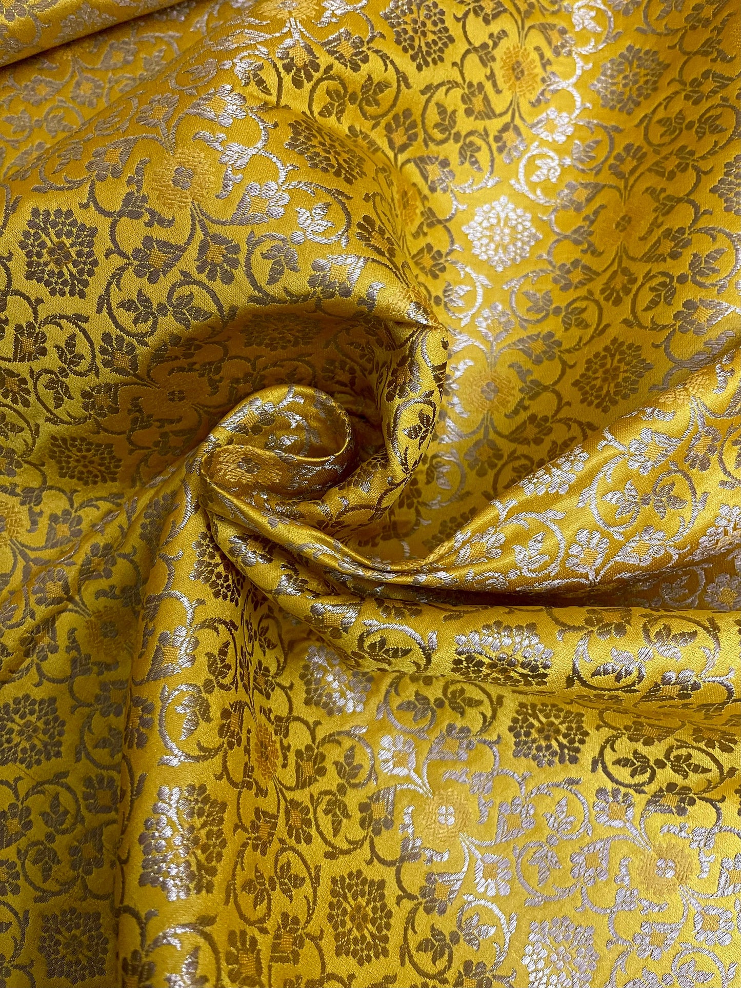 Indian Banarasi Brocade Fabric in Yellow and Gold color, Multiple lengths will come in the continuous piece - NF523