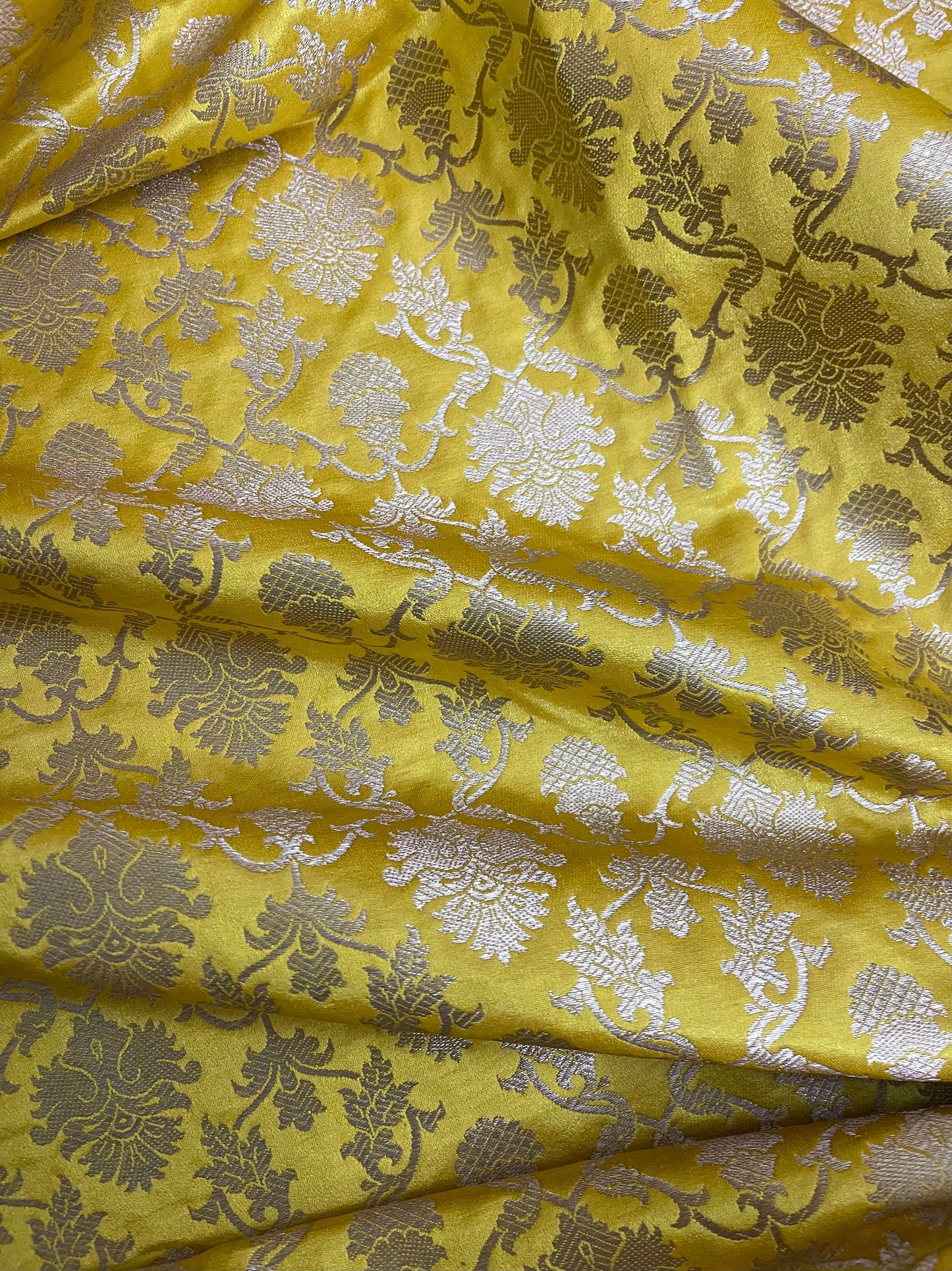 Indian Banarasi Brocade fabric in Yellow and Gold color,  Multiple lengths will come in a continuous piece - NF522