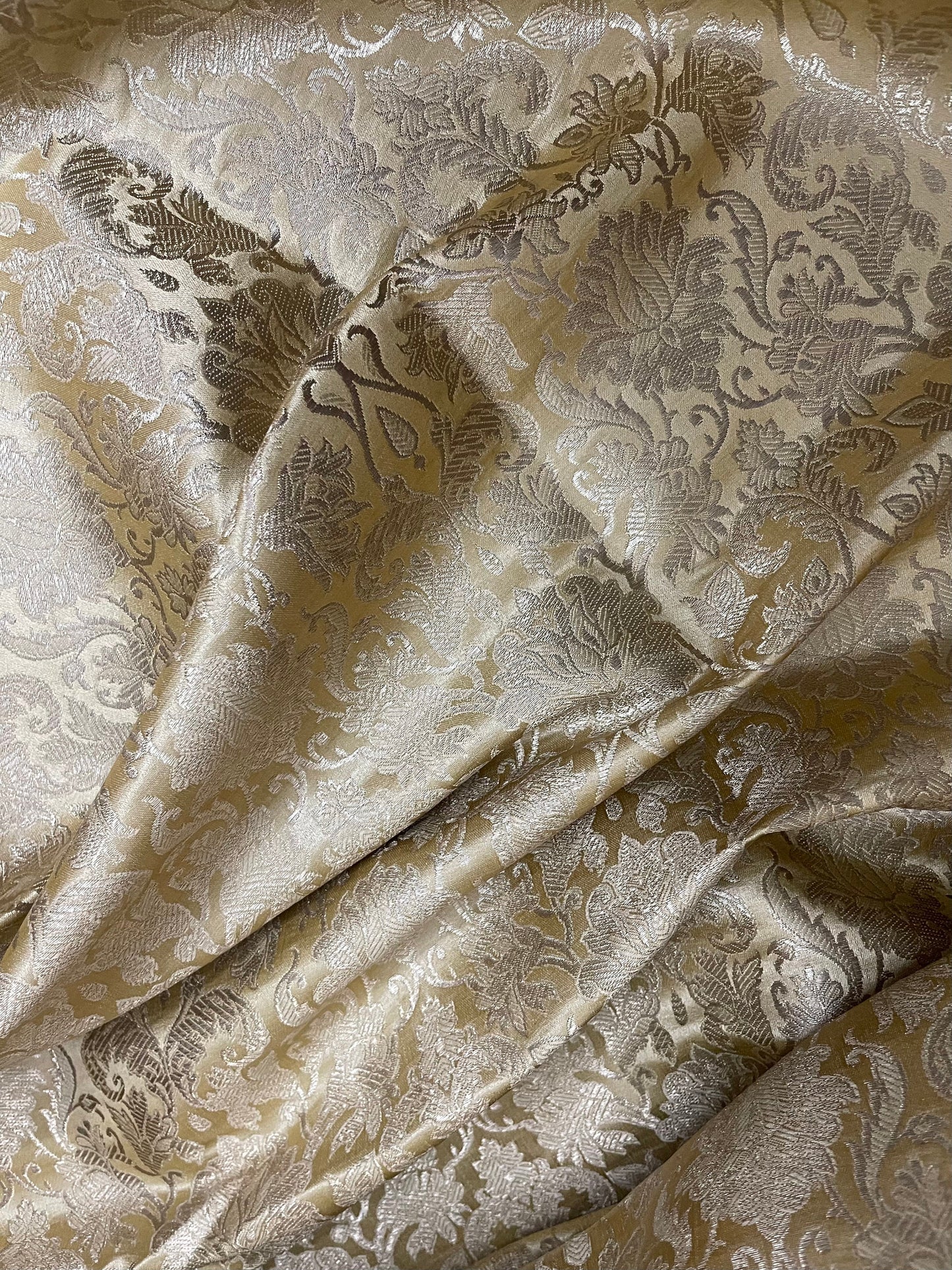 Indian Banarasi Brocade fabric in Beige and Gold color, Multiple lengths will come in the continuous piece - NF527