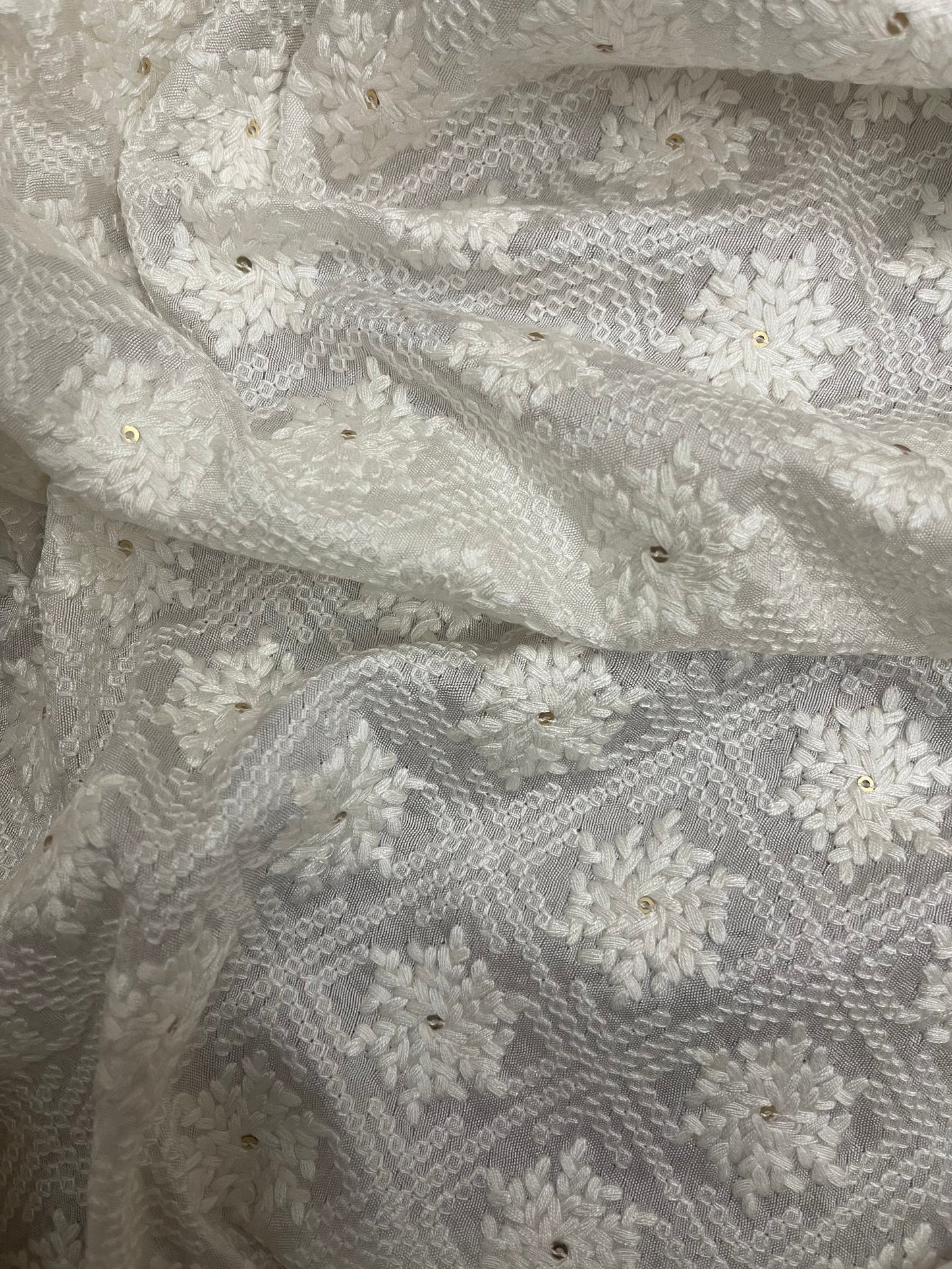 Indian Embroidered Fabric in Off White color, Multiple lengths will come in the continuous piece - NF475