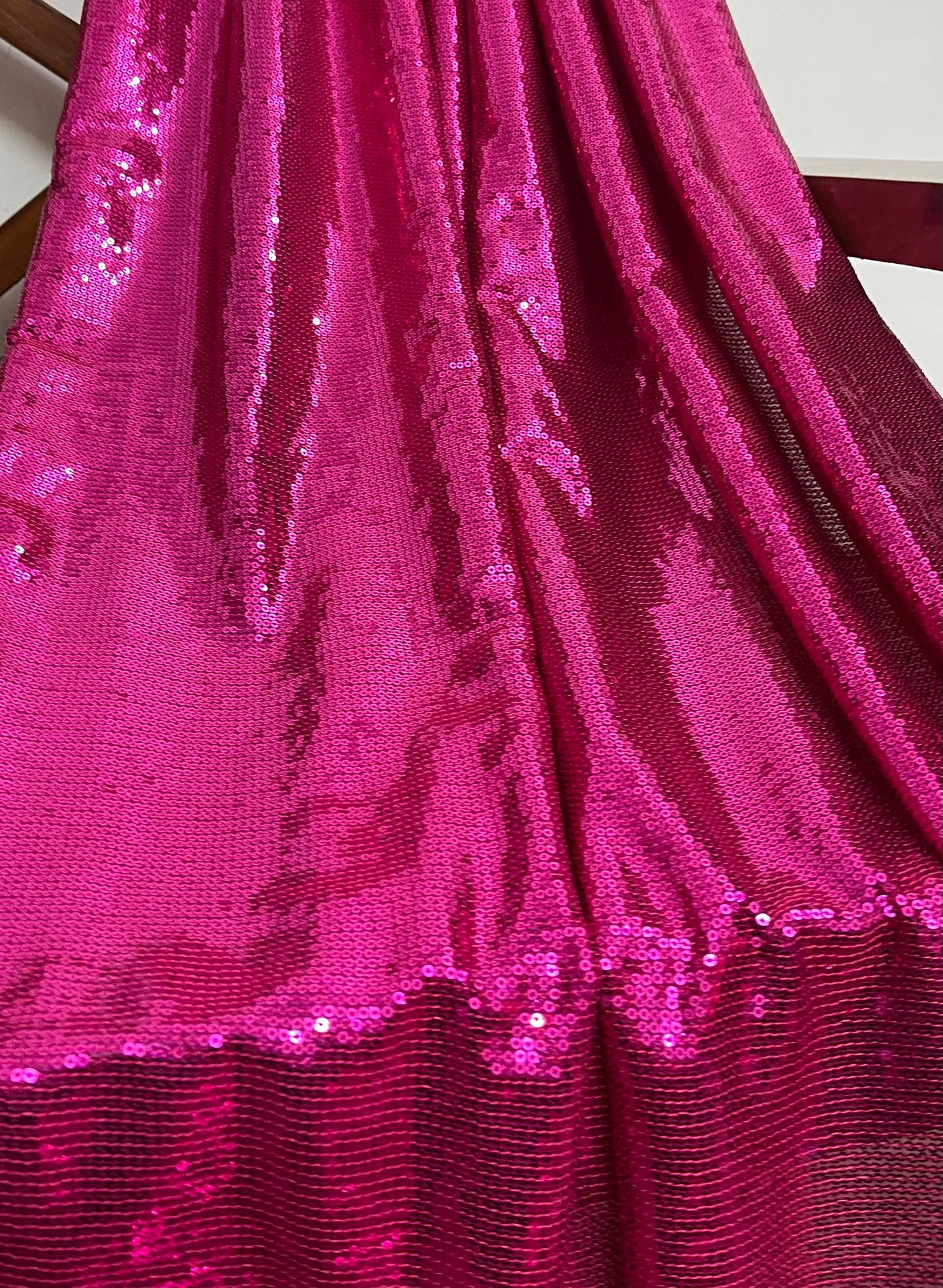 Embroidered Sequin Georgette Fabric in Hot Pink color, Multiple lengths will come in the continuous piece - SQAF06