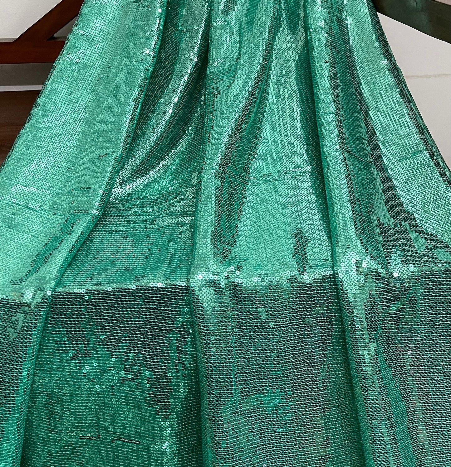 Embroidered Sequin Georgette Fabric in Sea Green color, Multiple lengths will come in the continuous piece - SQAF05