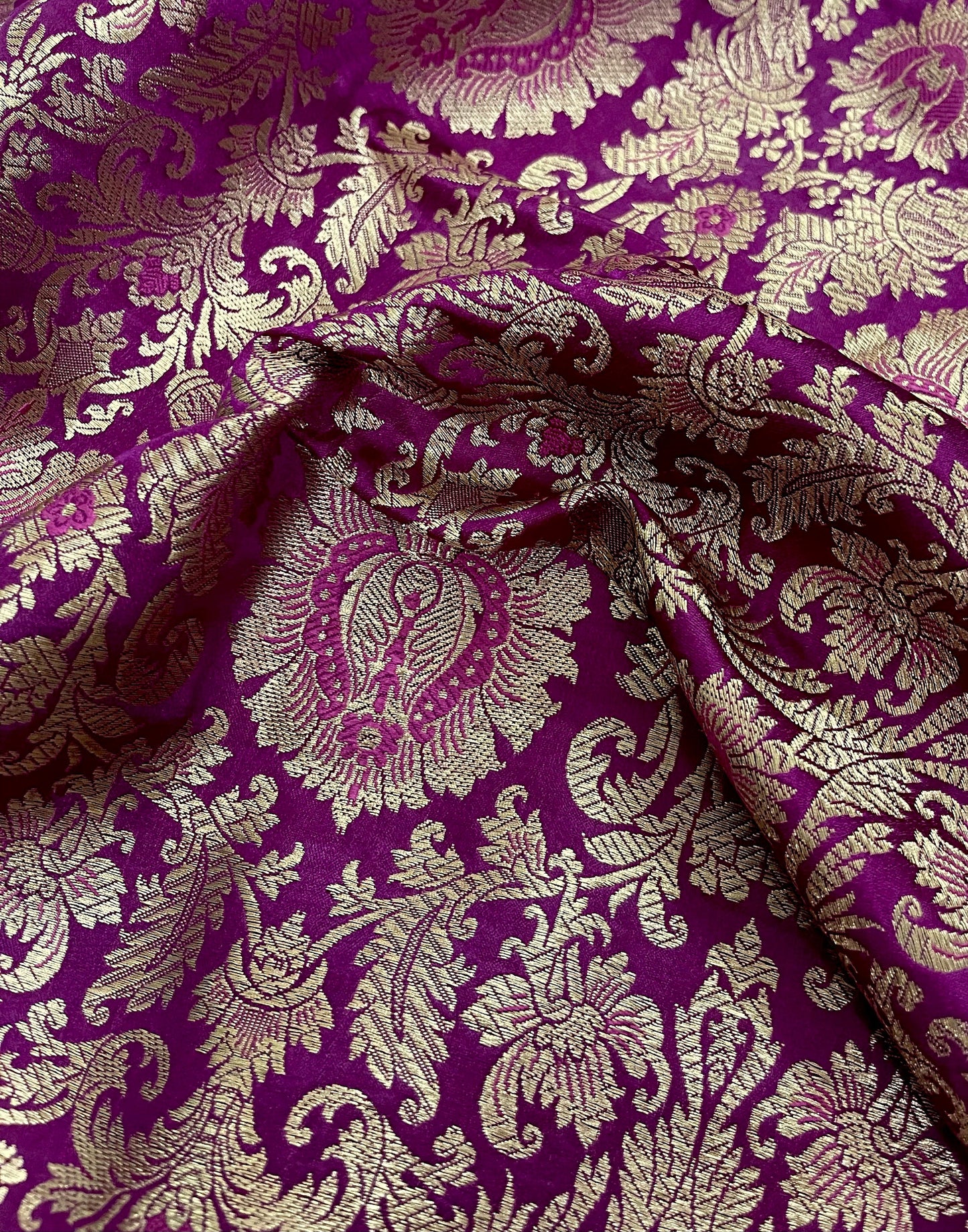 Indian Banarasi Brocade Fabric in Purple and Gold color, Multiple lengths will come in a continuous piece - NF122