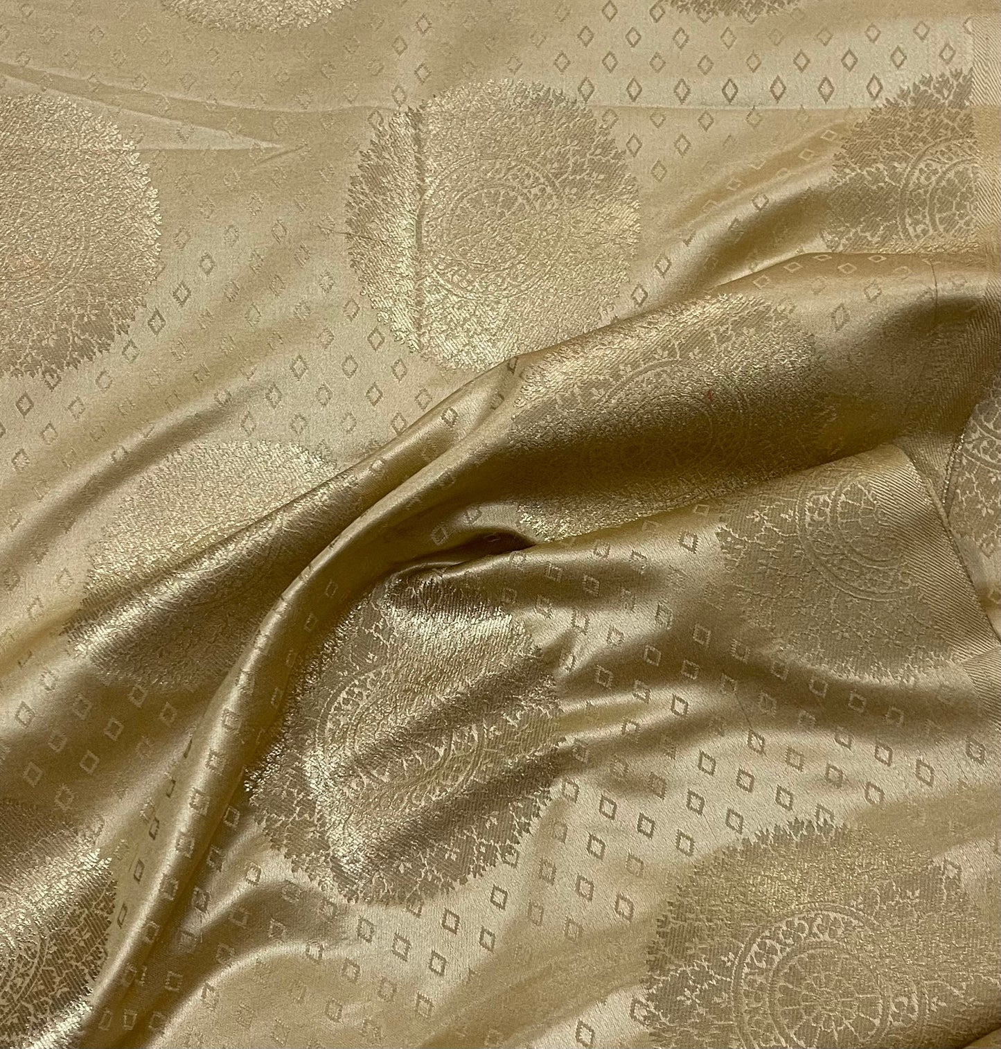 Indian Banarasi Brocade fabric in Beige Gold color, Multiple lengths will come in the Continuous piece - NF24