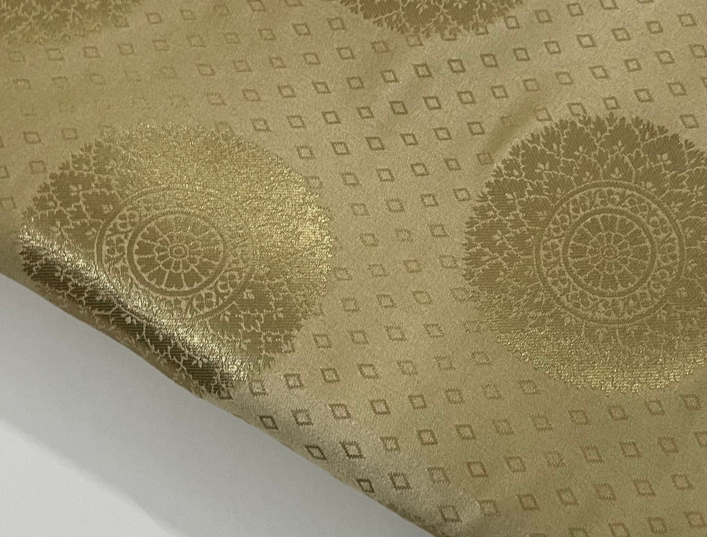 Indian Banarasi Brocade fabric in Beige Gold color, Multiple lengths will come in the Continuous piece - NF24