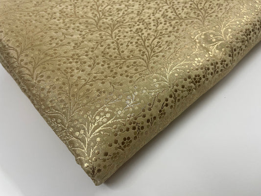 Indian Banarasi Brocade Fabric in Beige Gold color, Multiple lengths will come in the continuous piece - NF55