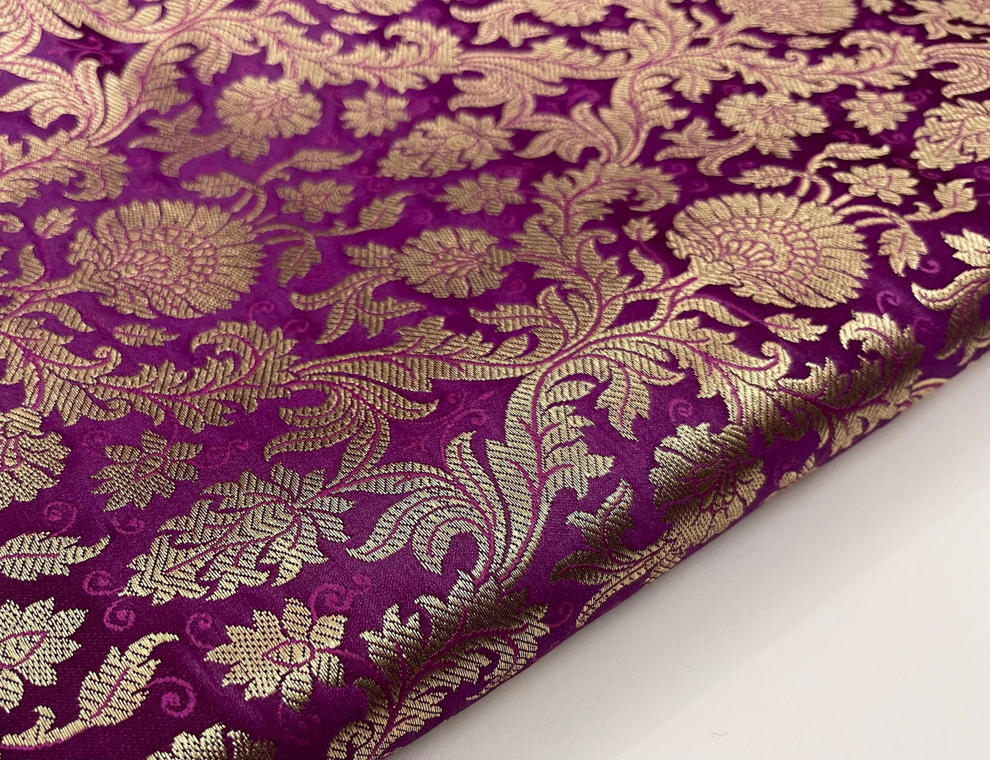 Indian Banarasi Brocade Fabric in Purple and Gold color, Multiple lengths will come in the continuous Piece - NF574