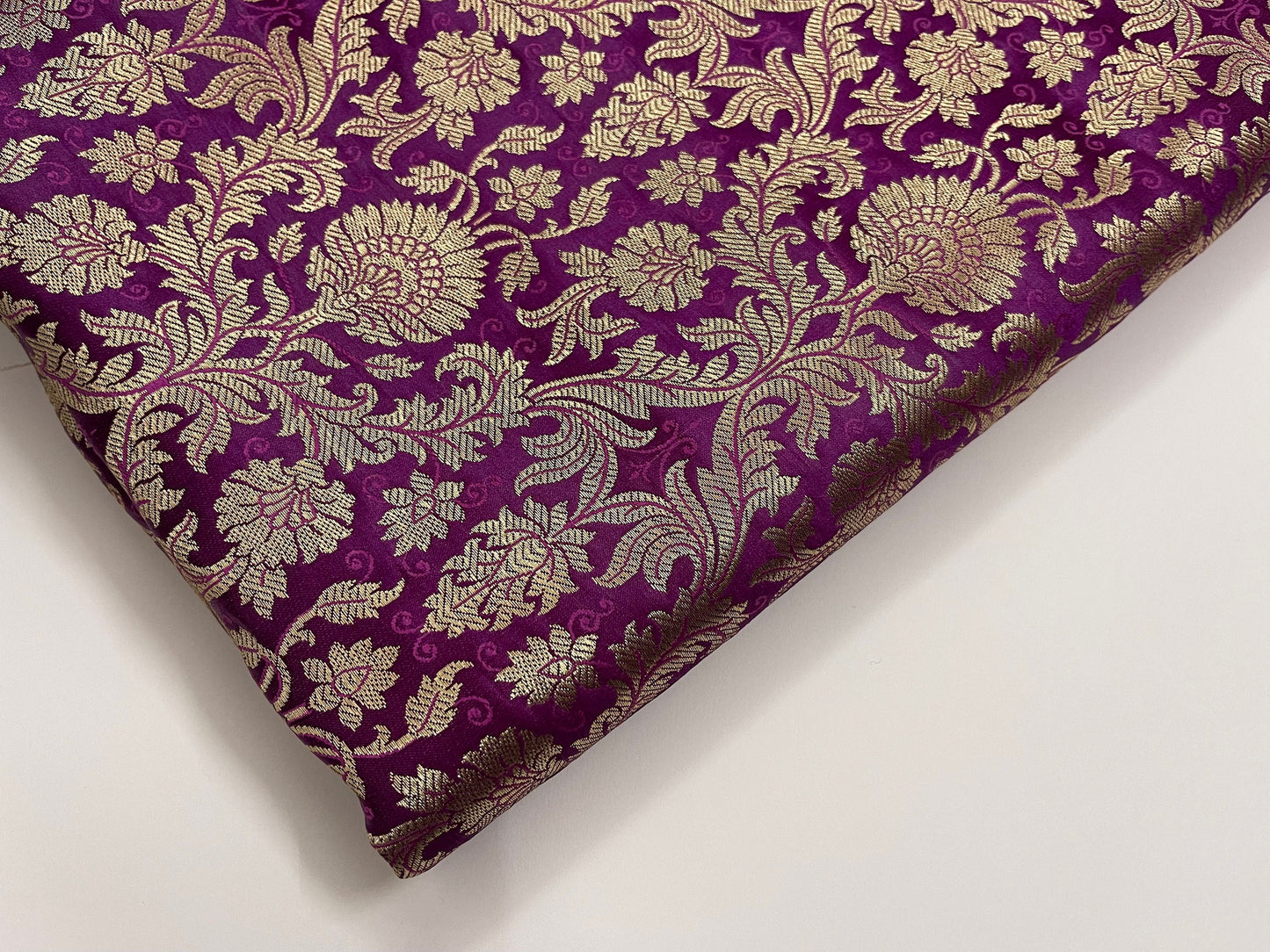 Indian Banarasi Brocade Fabric in Purple and Gold color, Multiple lengths will come in the continuous Piece - NF574