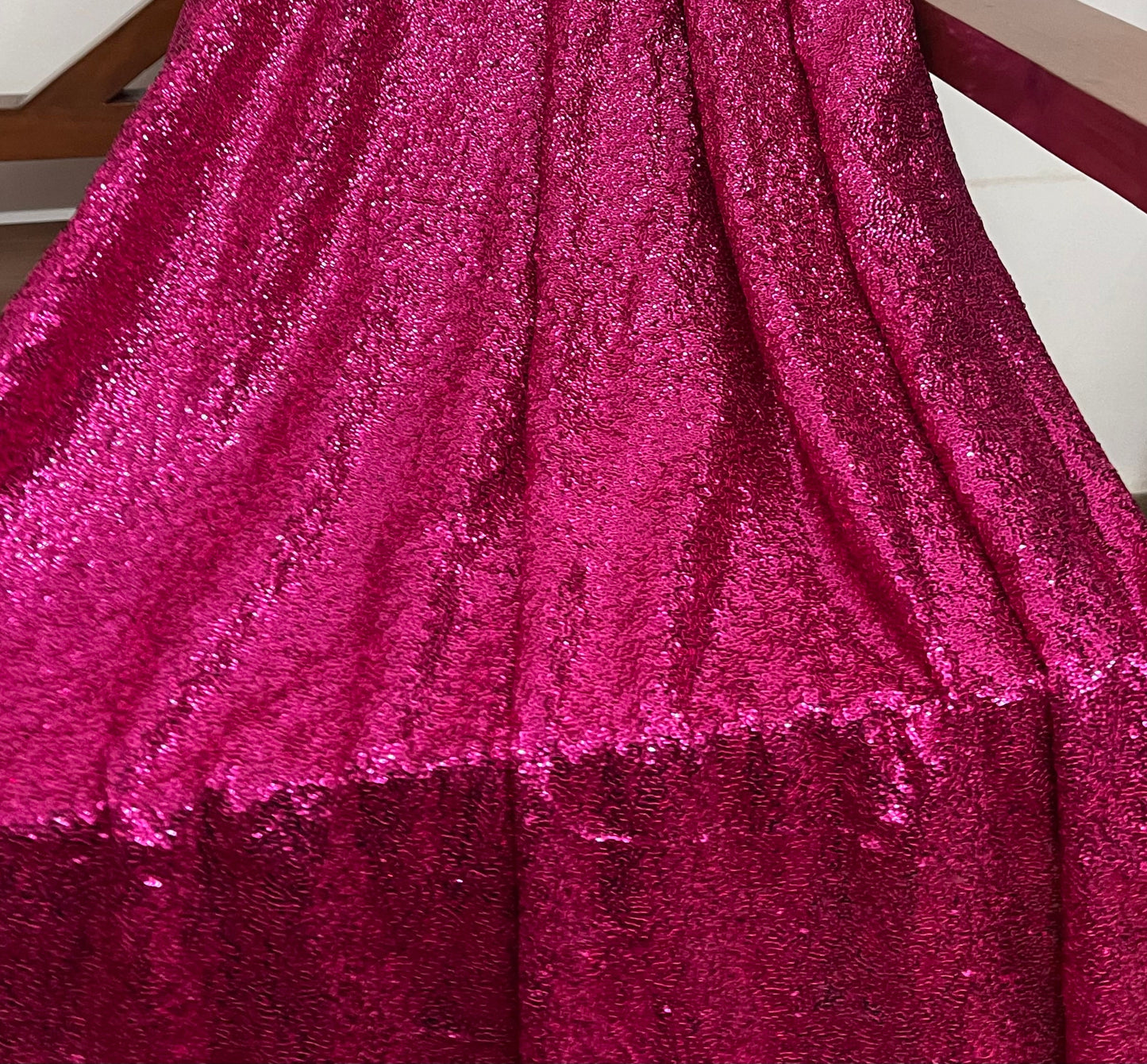 Embroidered Georgette Sequin Fabric in Hot Pink color, Multiple lengths will come in the continuous piece -SQAF12