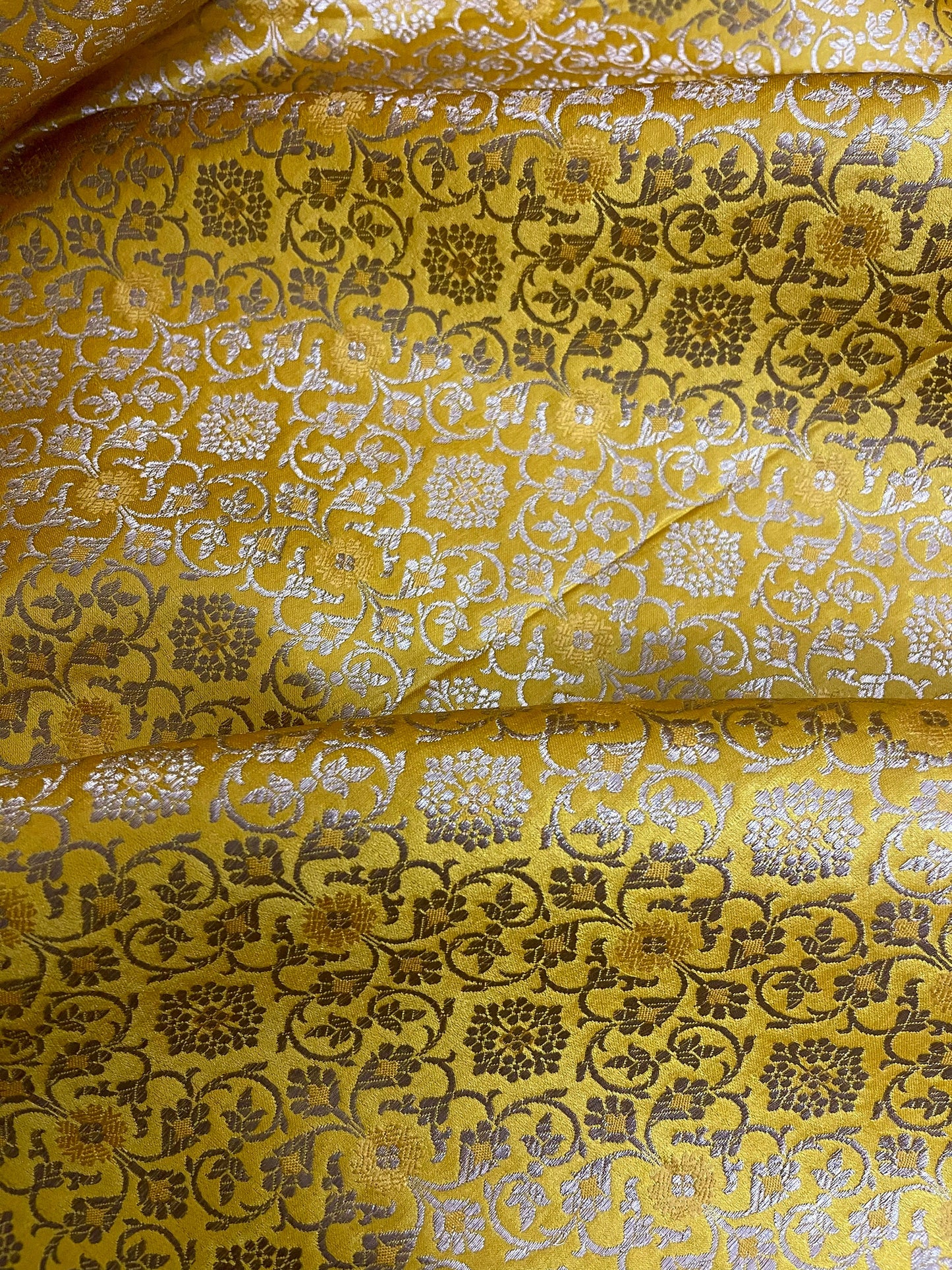 Indian Banarasi Brocade Fabric in Yellow and Gold color, Multiple lengths will come in the continuous piece - NF523