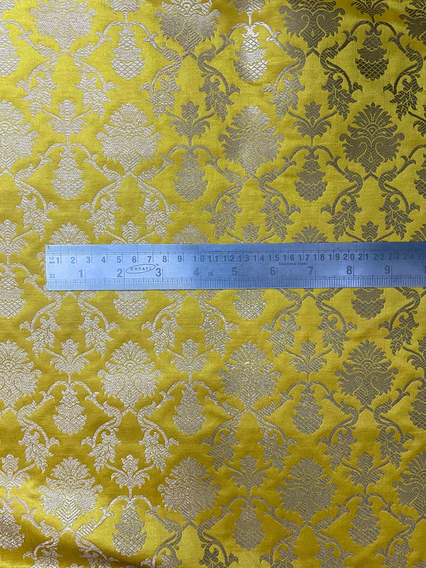 Indian Banarasi Brocade fabric in Yellow and Gold color,  Multiple lengths will come in a continuous piece - NF522