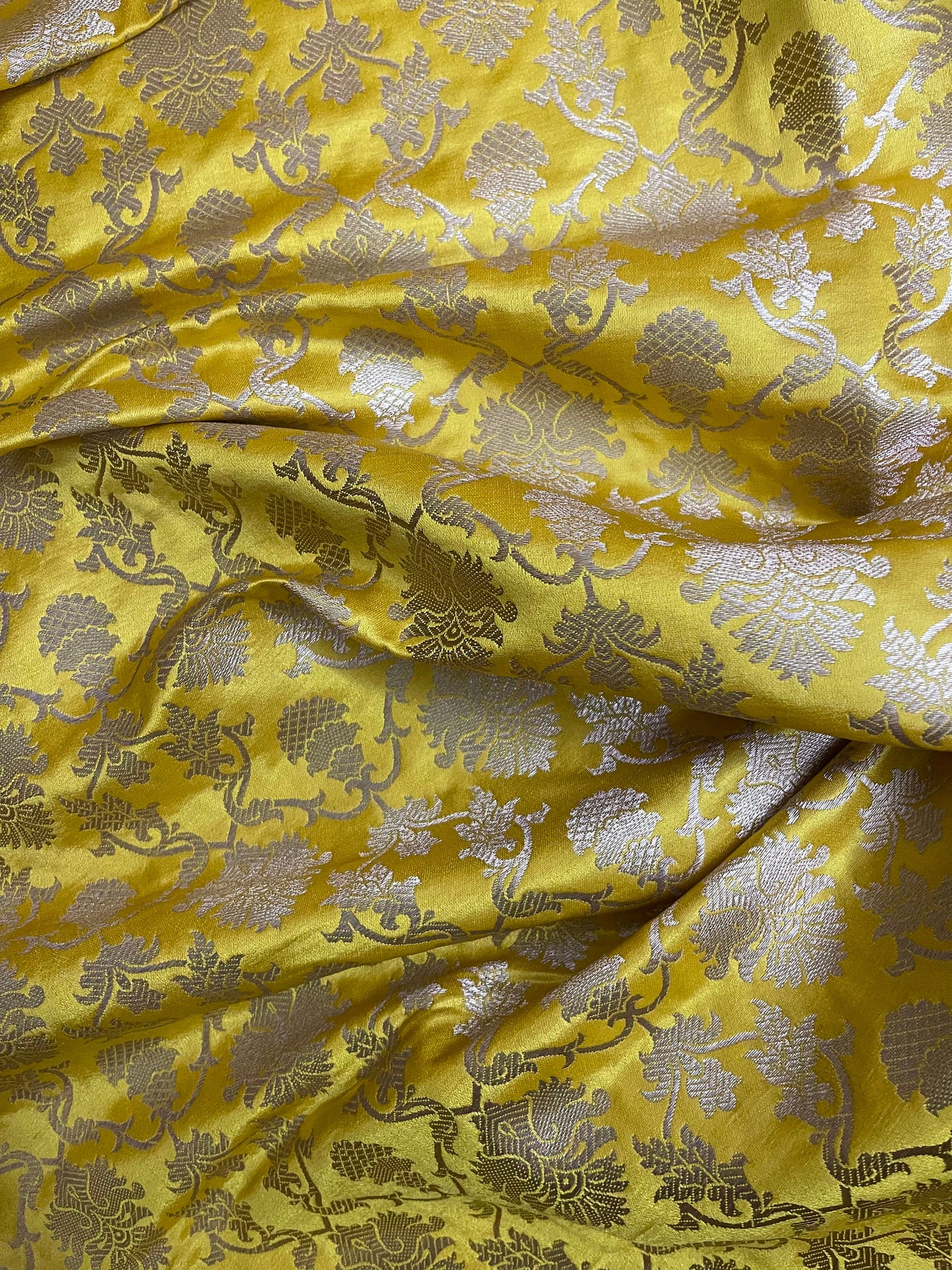 Indian Banarasi Brocade fabric in Yellow and Gold color,  Multiple lengths will come in a continuous piece - NF522