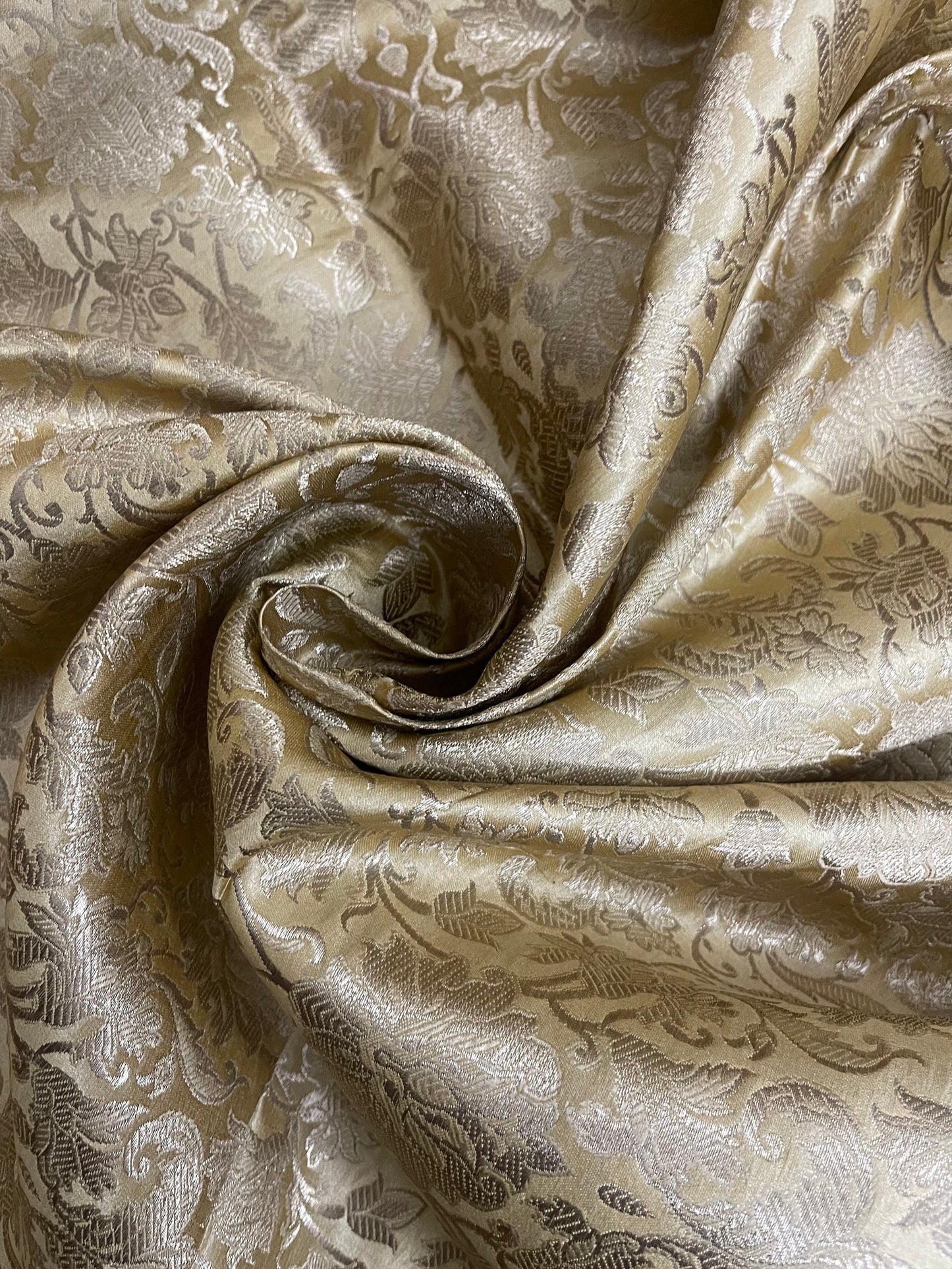 Indian Banarasi Brocade fabric in Beige and Gold color, Multiple lengths will come in the continuous piece - NF527