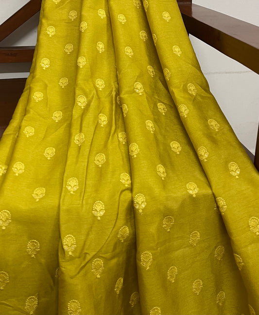 Indian Embroidered Viscose Silk Fabric in Yellow color, Multiple lengths will come in the continuous piece - NF503