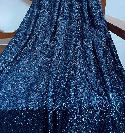 Navy Blue Sequin Embroidery Georgette Fabric, Wedding Dress Fabric, Multiple yardage will come in the continuous length - SQAF09