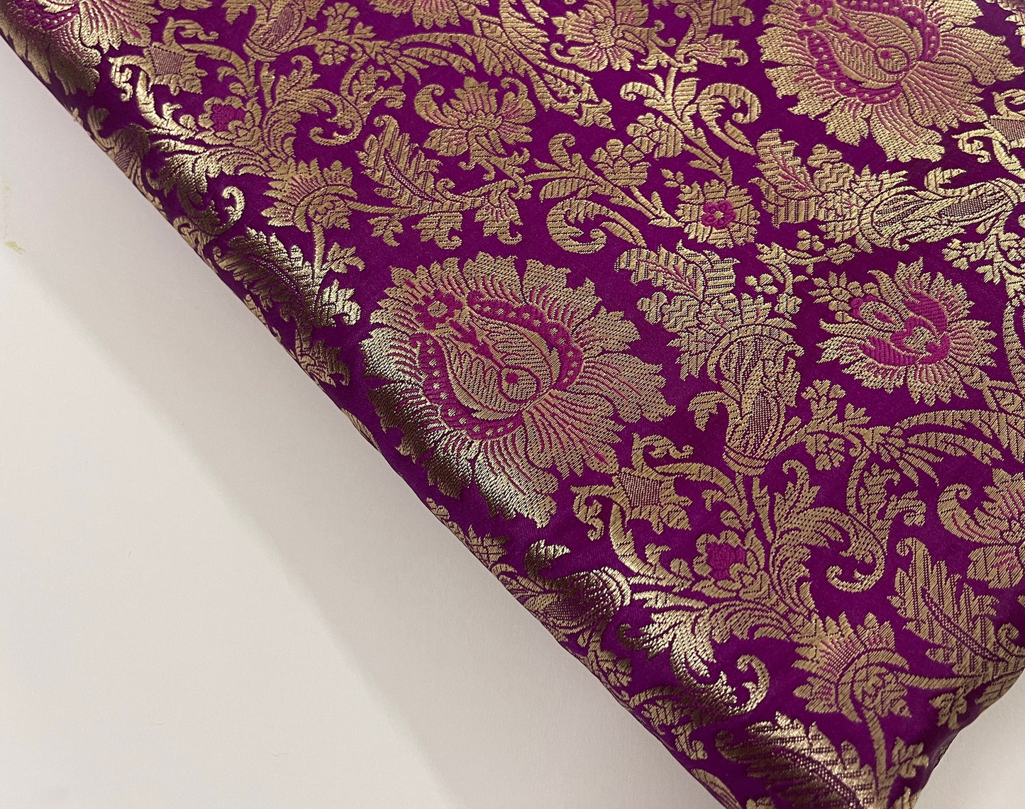 Indian Banarasi Brocade Fabric in Purple and Gold color, Multiple lengths will come in a continuous piece - NF122