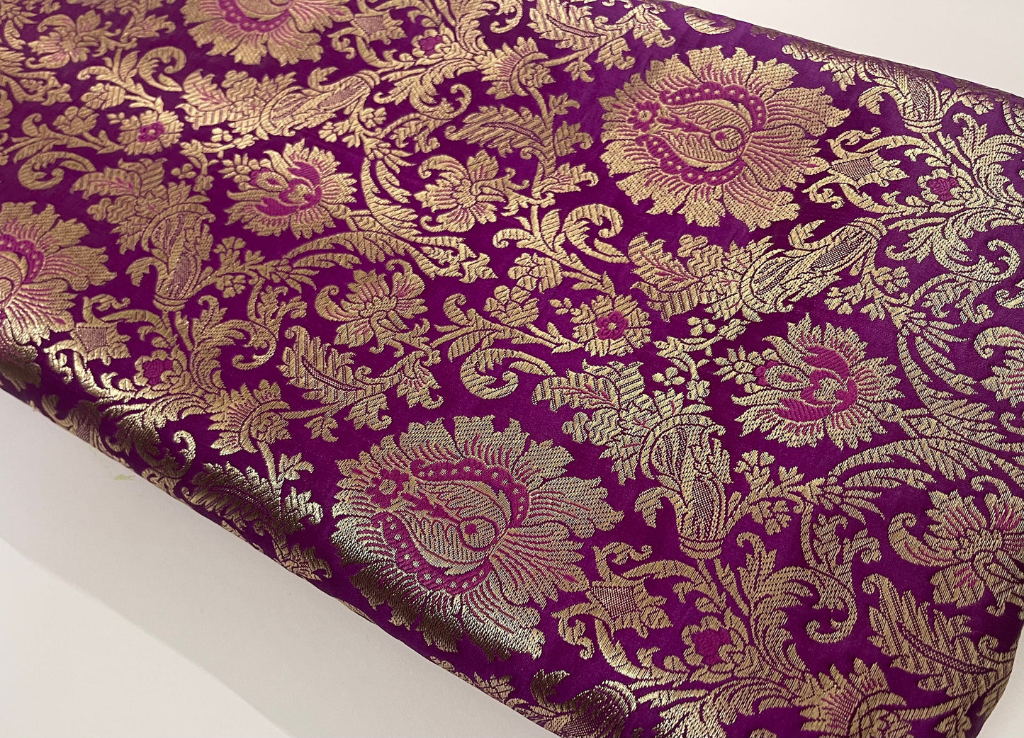 Indian Banarasi Brocade Fabric in Purple and Gold color, Multiple lengths will come in a continuous piece - NF122