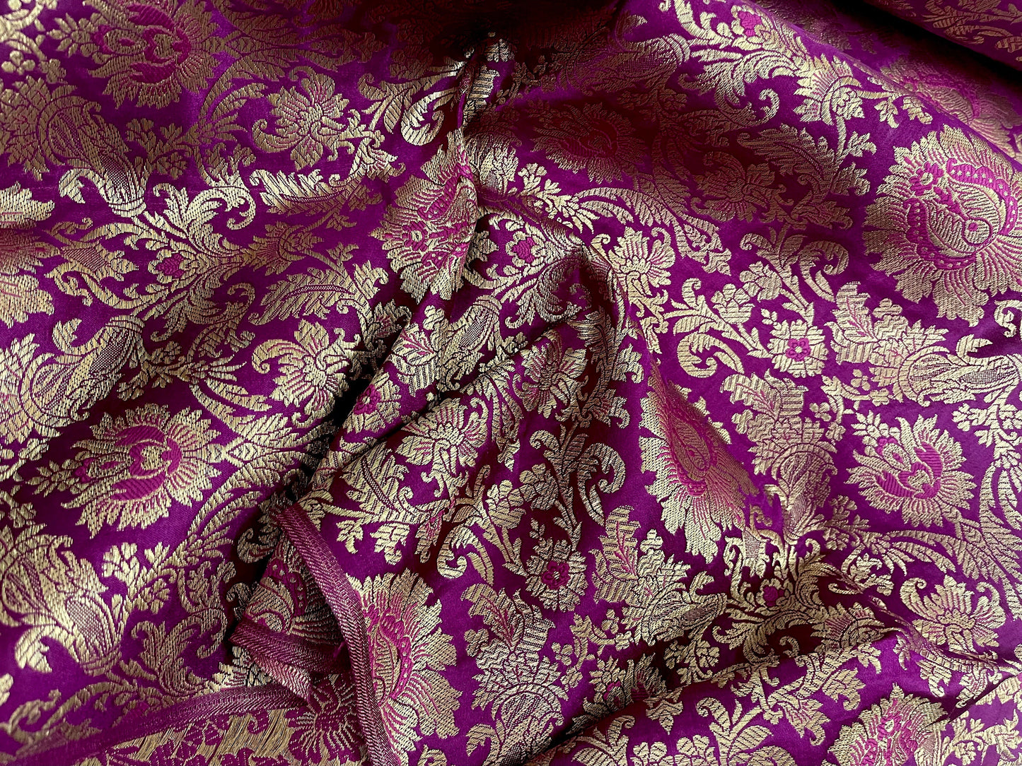 Indian Banarasi Brocade Fabric in Purple and Gold color, Multiple lengths will come in a continuous piece - NF122