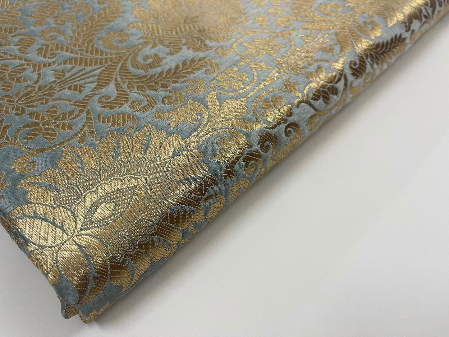 Indian Banarasi Brocade fabric in Grayish blue & Gold color, Multiple lengths will come in the continuous piece - NF587