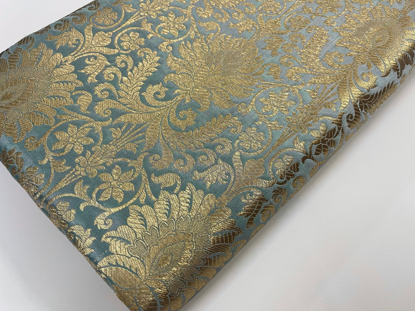 Indian Banarasi Brocade fabric in Grayish blue & Gold color, Multiple lengths will come in the continuous piece - NF587