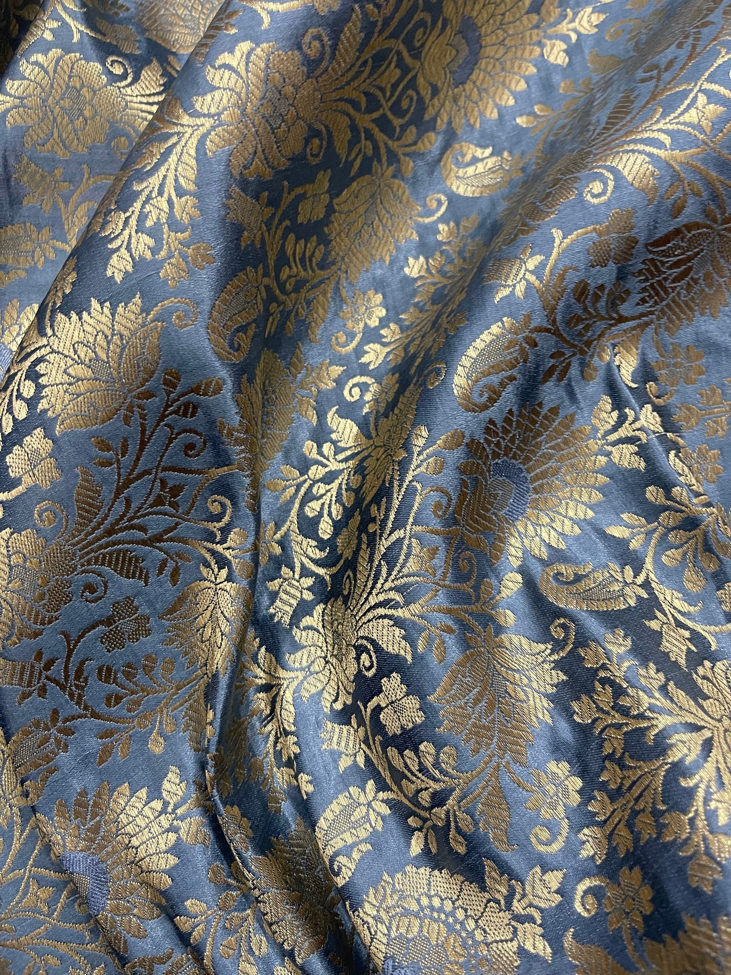 Indian Brocade Fabric in Gray and Gold color, Multiple lengths will come in the continuous piece - NF72