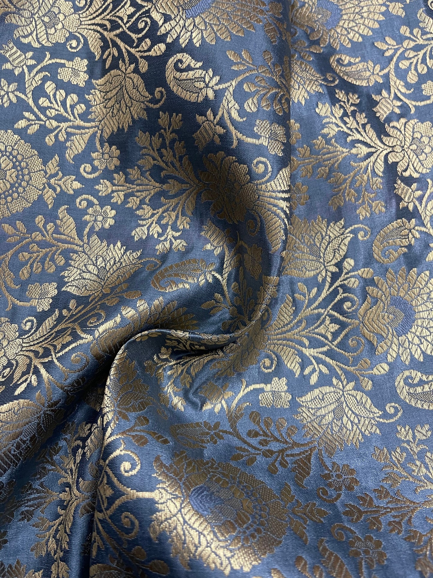 Indian Brocade Fabric in Gray and Gold color, Multiple lengths will come in the continuous piece - NF72