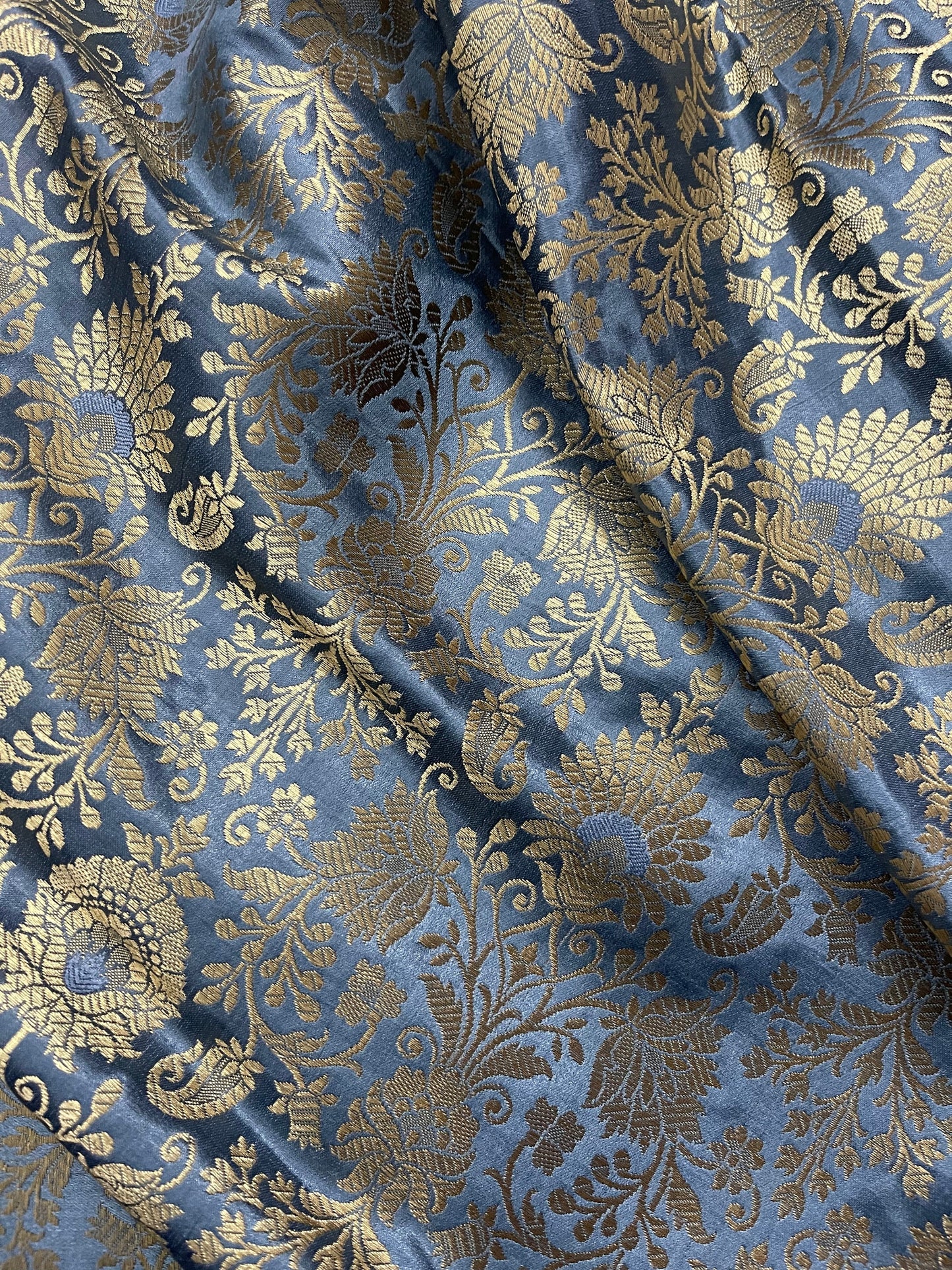 Indian Brocade Fabric in Gray and Gold color, Multiple lengths will come in the continuous piece - NF72